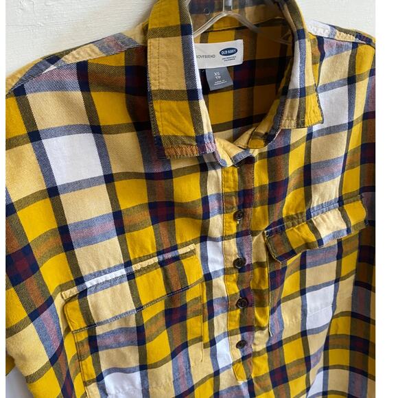 Old Navy Boyfriend Flannel Popover Shirt Yellow Plaid 1/2 Button Up Hi-Lo XS - Picture 6 of 11